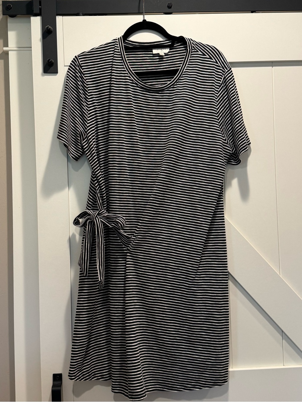 Umgee Black and White Striped Short Sleeve Shirt with Side Tie